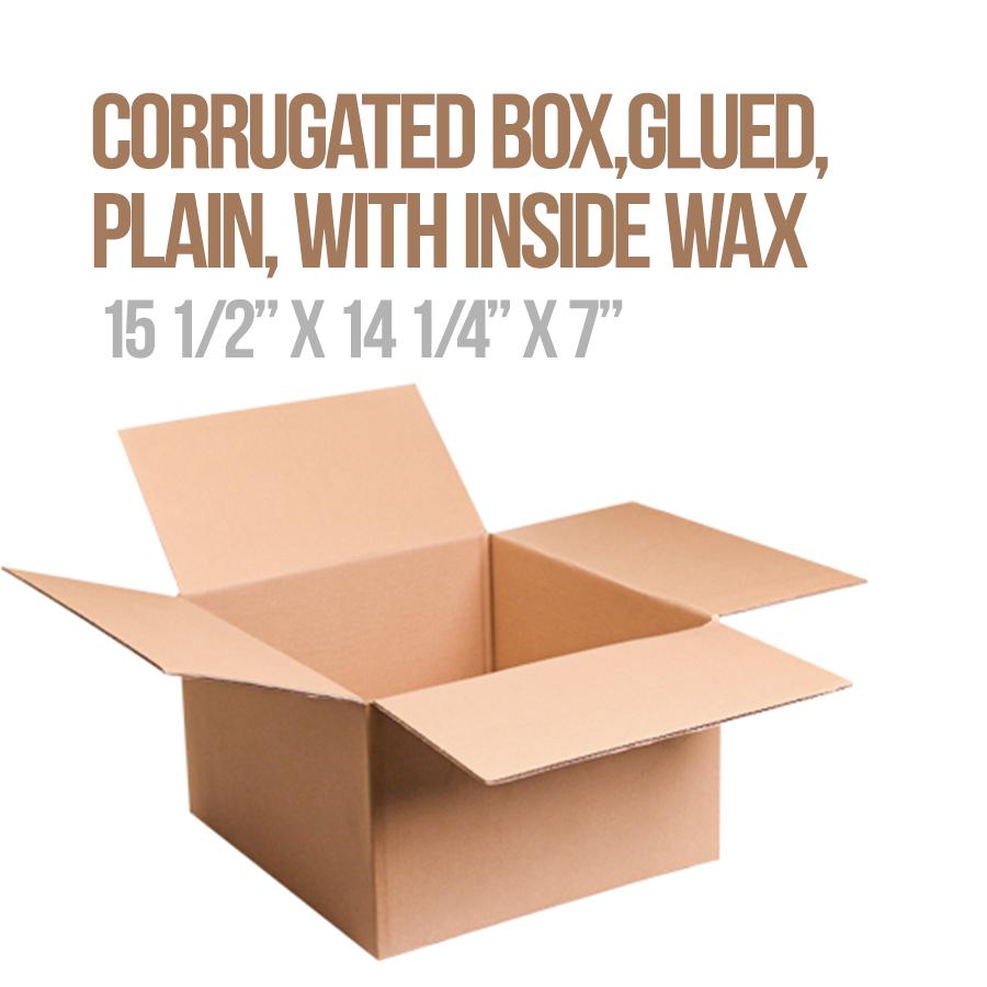 Corrugated Box, Glued, Plain, with Inside Wax 15 1/2" x 14 1/4" x 7"