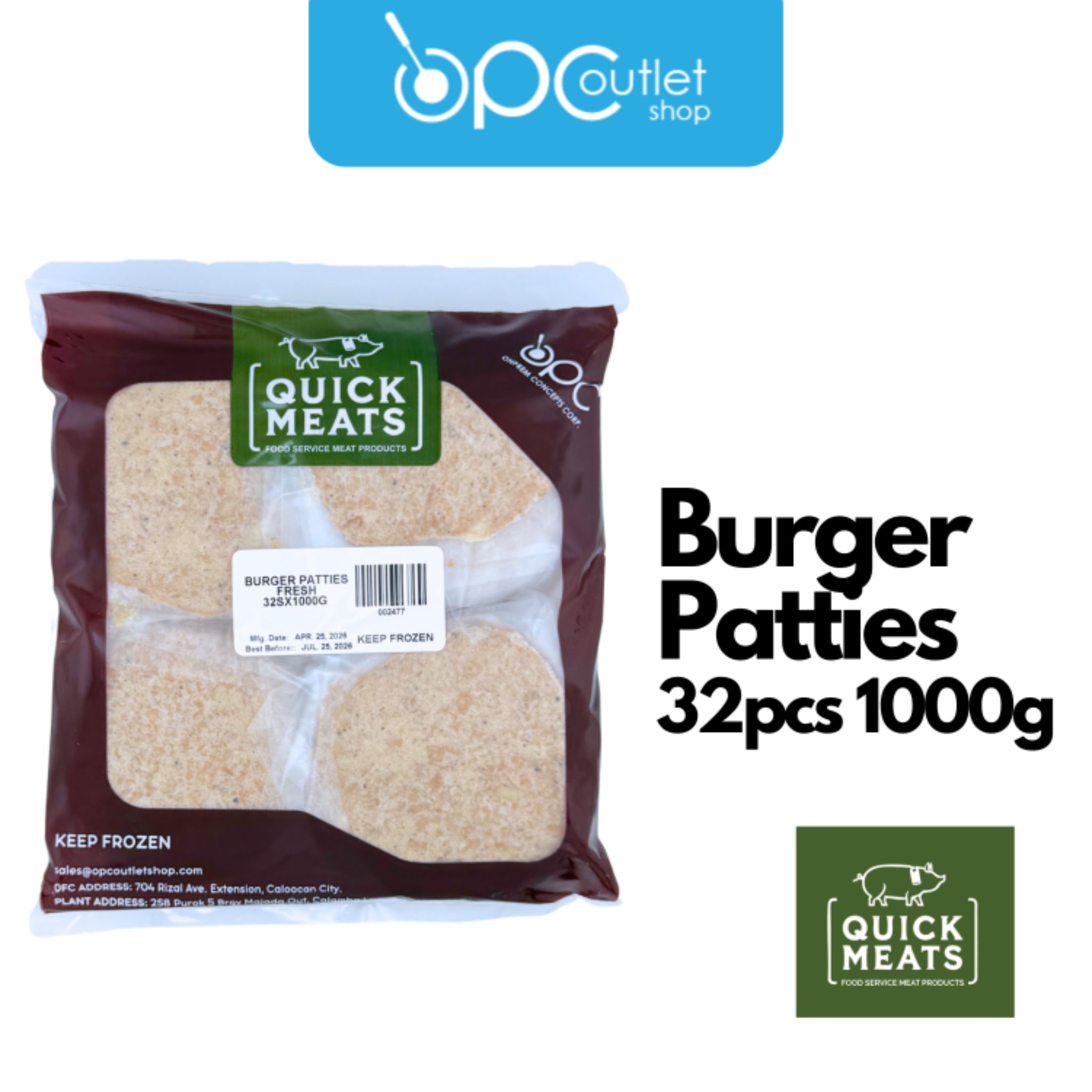 Quickmeats Burger Patties Moulded Fresh 32sx1000g