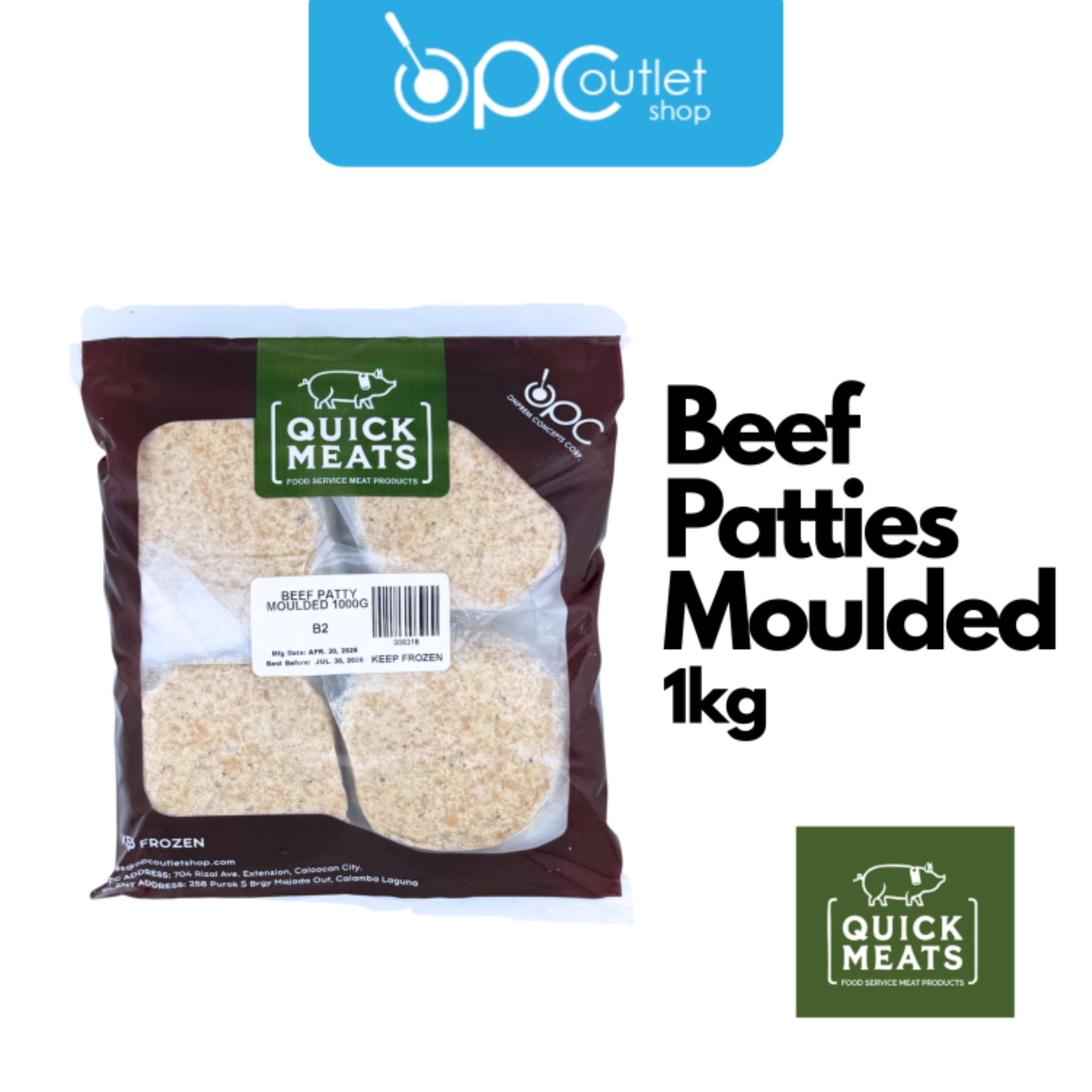 Quickmeats Beef Burger Patties Moulded Fresh 20sx1000g
